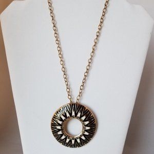 Vintage long goldtone necklace, big round pendant